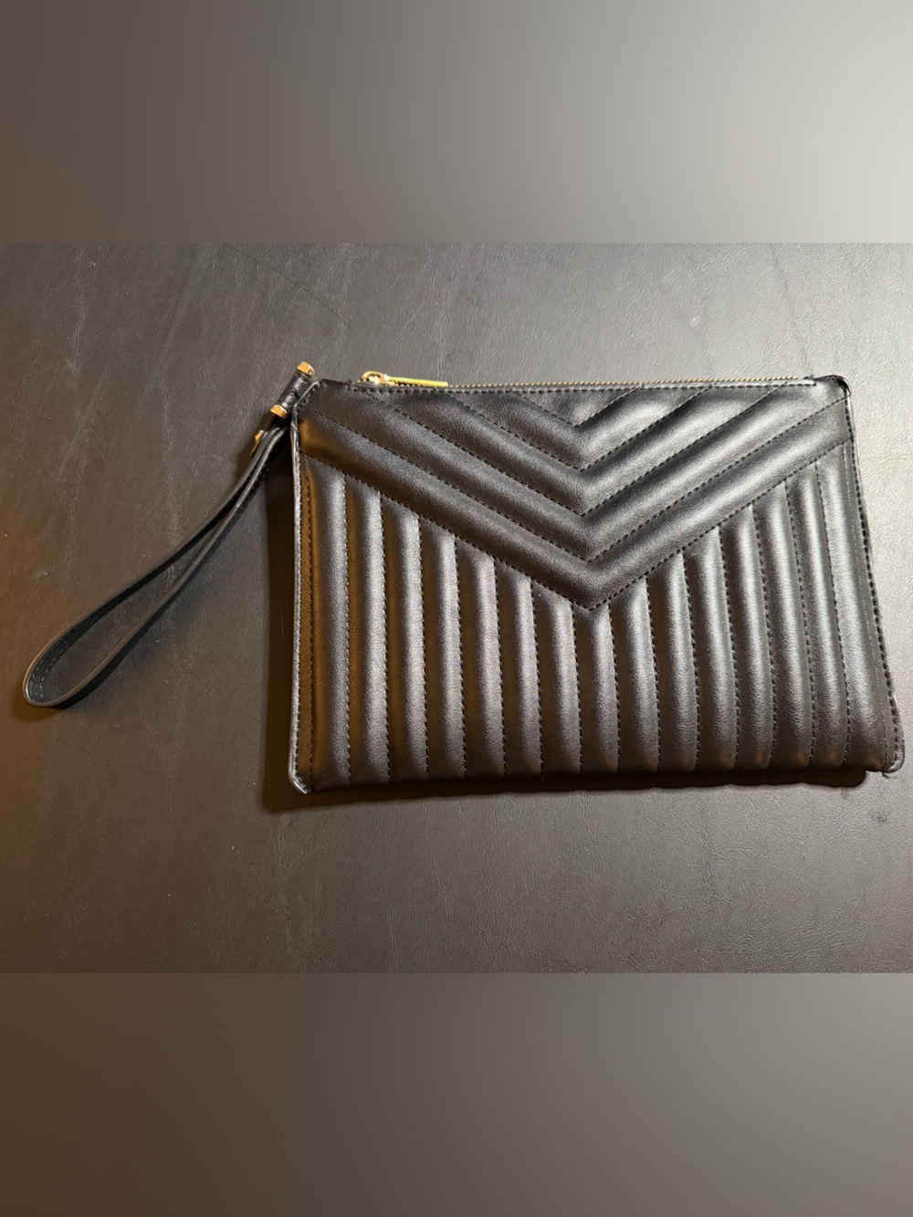 A New Day Black Faux Leather Quilted Wristlet Clutch